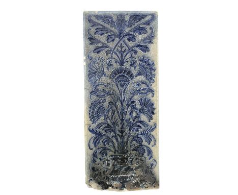 Robert Wallace Martin for Martin Brothers, a large stoneware wall panel, 1879, sgraffito decorated with a vase of cornflowers