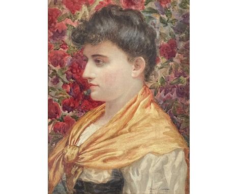 David Richardson (British, 19th/20th century), a Pre Raphaelite portrait study of a young woman with shawl, signed l.r., wate