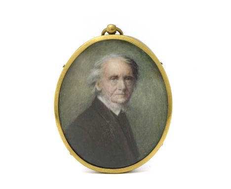 Helen Entwistle (20th century), a portrait miniature of the Reverand Alex Mclaren, on ivory, 8 by 7cm, brass framed, Ivory Ac