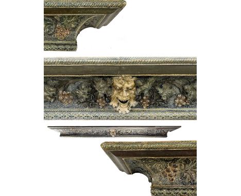 Robert Wallace Martin for Martin Brothers, a stoneware mantle shelf, circa 1890, cornice form, modelled in high relief with t