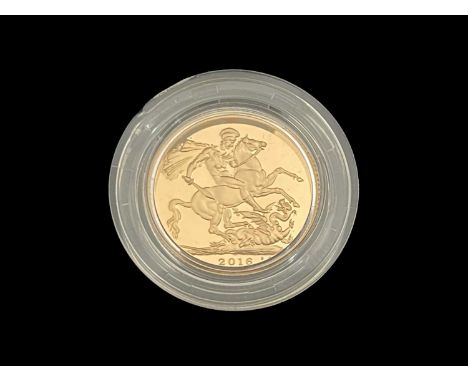 Elizabeth II, a 2016 gold proof full sovereign, obverse portrait by James Butler MBE RA, in Royal Mint case of issue with cer