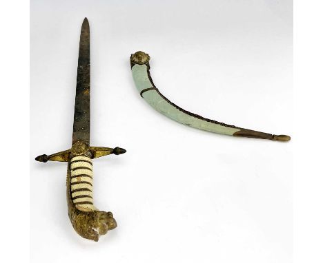 An early 20th century Royal Navy Officer's dirk or small sword, shagreen and wirework grip with lion head pommel, the brass h
