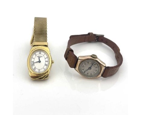A 9 carat gold ladies wristwatch, circa 1930, together with a Rotary gold plated watch (2)