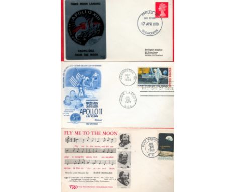 Vintage collection of 3 Apollo moon mission stamp covers with original post marks and stamps. Featuring Apollo 11 First men o