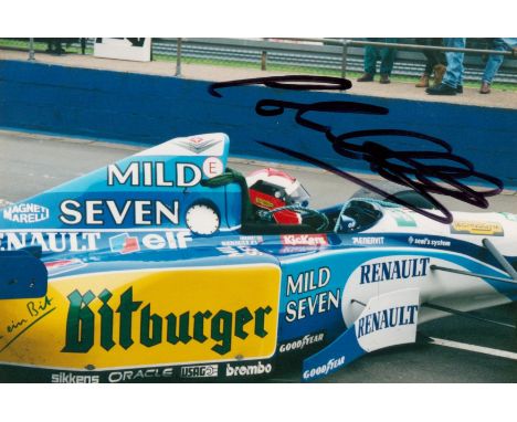 F1. Johnny Herbert Hand signed 6x4 Colour Photo. Photo shows Herbert inside his Renault Race Car. Superb Signature. Good cond