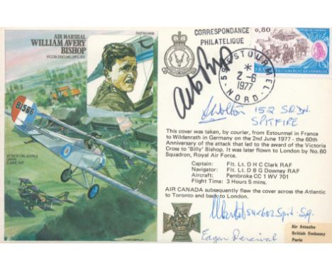 HA18c W A Bishop cover Signed E Percival WW1 Pilot; Bishop and 2 Battle of Britain 2 6 1979 Estourmel Nord Postmark on French