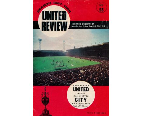 Manchester Utd Vs Manchester City Vintage Football Programme From 27th March 1968 at Old Trafford. Man City won 3-1. Good use