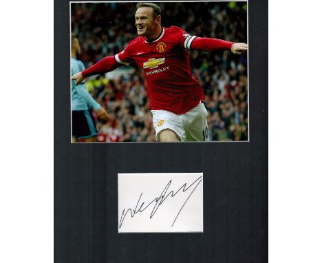 Football Legend Wayne Rooney Personally Signed Signature card matted with 10x8 Colour Photo of Rooney in his Manchester Unite