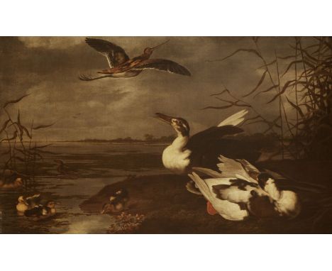 Johannes Spruyt (Dutch, 1627-1671)  rDUCKS, DUCKLINGS AND SNIPE BY AN ESTUARYOil on canvas74 x 108cmProvenance: With Thomas A