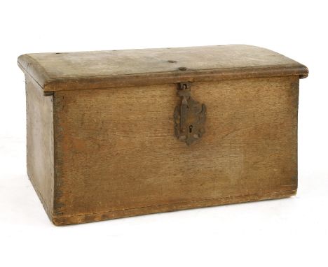 A Peruvian dome-topped trunk,18th century, the camphor-lined lid opening to a candle box within, the front constructed with o