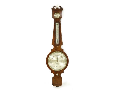 A wheel barometer,19th century, by Cary, London, with a silvered hygrometer, thermometer and dial, dial 10in (25.5cm) diamete