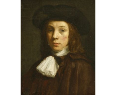 Follower of Willem DrostPORTRAIT OF A BOY IN A BLACK CAP AND WHITE STOCK WITH BROWN CLOAKOil on panel21 x 18cm