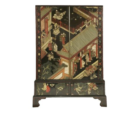 'The Bury Hill Cabinets', two George lll coromandel lacquer press cupboards,each constructed from 17th century panels decorat