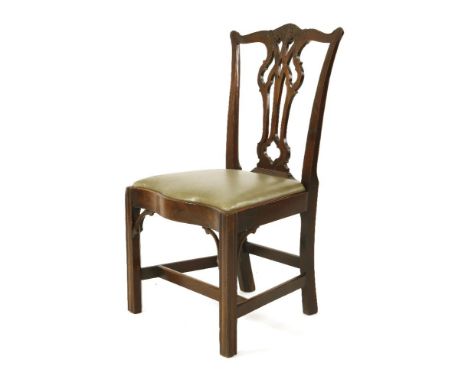 A Chippendale period mahogany single chair,with a shaped top rail, pierced baluster splat and drop-in seat, on square moulded