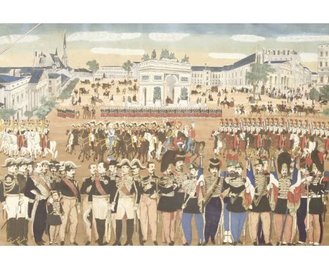 English School, 19th centuryNAPOLEON ADDRESSING HIS GENERALSPrint overpainted in gouache62 x 90cm