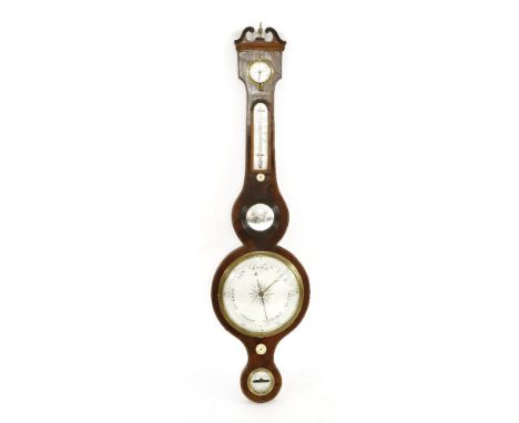 A rare inlaid mahogany mercury dial barometer,early 19th century, by Joseph Caesar Zambra of Saffron Walden, with swan neck p