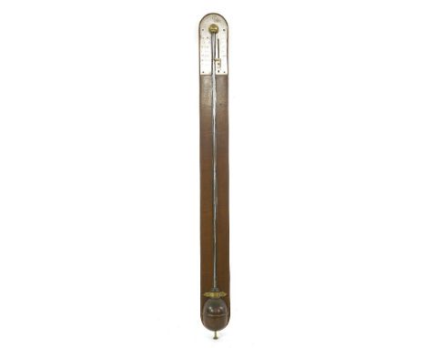 A George III mahogany stick barometer,with an arched silvered register, 'NAIRNE & BLUNT, London',93cm high