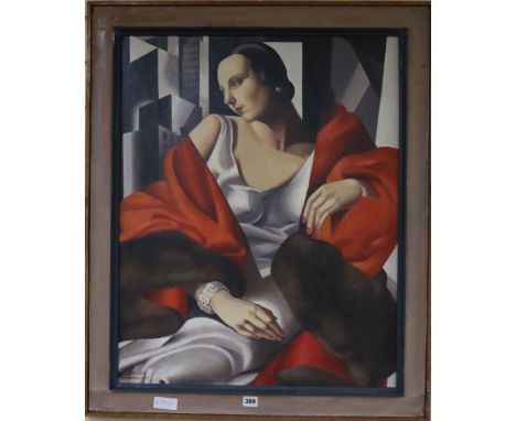 After Tempicka, oil on canvas, futurist style portrait of a woman, 76 x 60cm