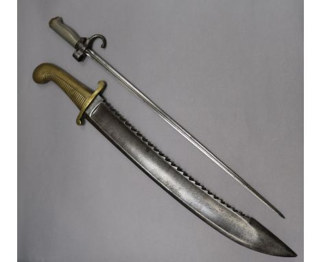 A Russian pioneers sword/falchion and a stick bayonet longest 65cm