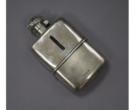 A late Victorian silver mounted glass hip flask, Chester, 1899, 11.8cm.