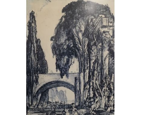 Frank Brangwyn (1867-1956), lithograph "Bridge in Bruge", signed in pen, 69 x 51cm