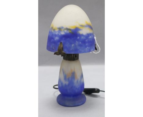 A cameo glass mushroom lamp, signed on base, G.V. Croismare and shade signed Muller Freres height 30cm