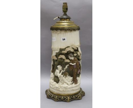 A large Royal Worcester faux bamboo oil lamp base, modelled by James Hadley height 55cm