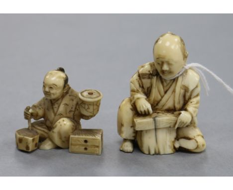 Two Japanese ivory netsuke of artisans tallest 15cm