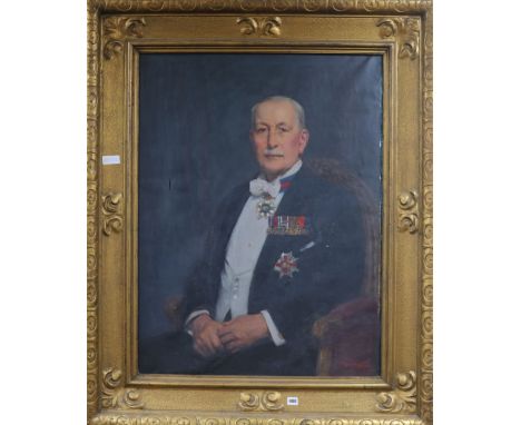 Thomas Eyre Macklin (1867-1943), oil on canvas, portrait of a knighted gentleman, signed and dated 1931, 97 x 73cm