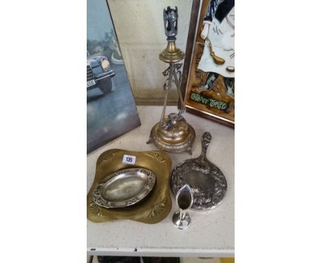 A WMF silver plated Epergne base (examine) together with four other Art Nouveau style metal items.