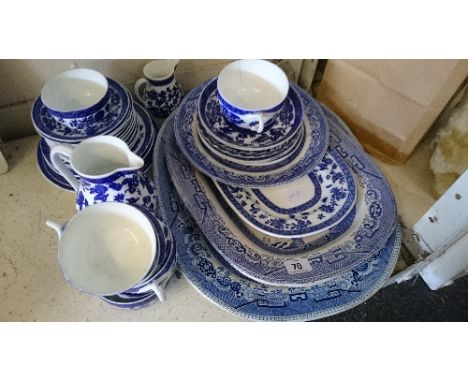 A collection of various blue & white china items including the residue of a blue & white floral decorated Coalport china tea 