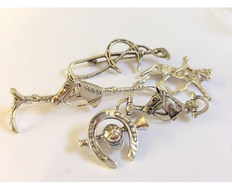 Five various silver hunting brooches.
