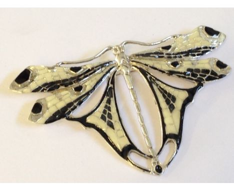 A silver enamel Art Deco style dragonfly brooch.