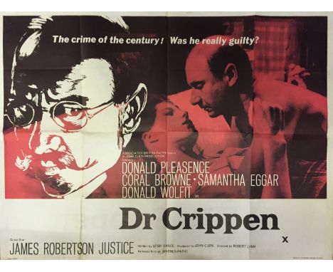 Dr Crippen 1964 film poster, starring Donald Pleasence, Coral Browne and James Robertson Justice, folded UK Quad printed in E