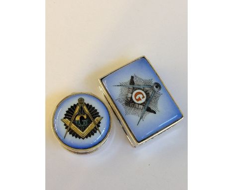 Two silver Masonic enamel pill boxes.