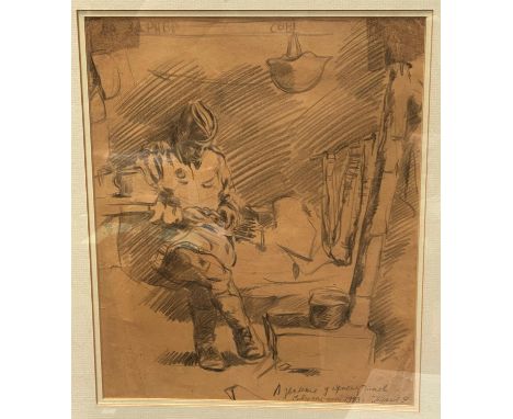 Radislav Gorelev - "Letter from the Front" pencil sketch signed and inscribed, 34 x 27cm (graduate of Sulikov Art Academy, aw