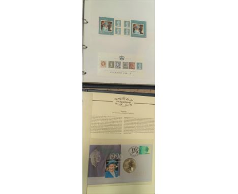 AUSTRALIA: silver kangaroo coin cover, 1996, another from Canada and 3 covers with £5 crowns, in album together with E II R D