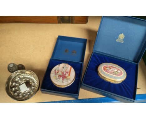 A Halcyon Days enamel snuff box after an 18th century Chinese original; another with Sèvres motif; 2 Meursault wine tasters