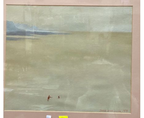 Derek H Wilkinson 1929-2001:  Beach scene with 2 figures, pastel, signed and dated 1971, 29 x 35 cm, framed and glazed 