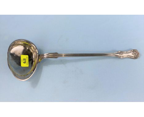 A large Swedish white metal sauce ladle, with reeded border and Rococo terminals &amp; 3 crowns mark, 8.5oz, 166gm
