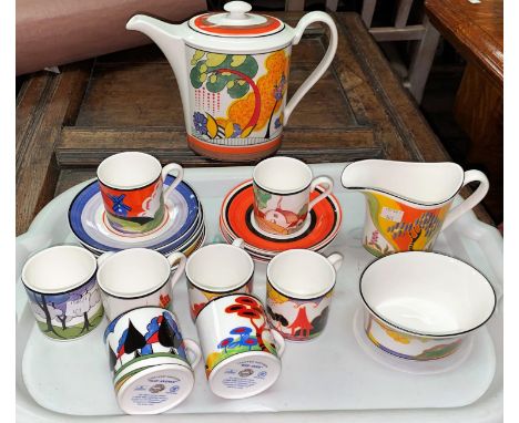 A Wedgwood limited edition tea set of 19 pieces, in the Clarice Cliff manner 