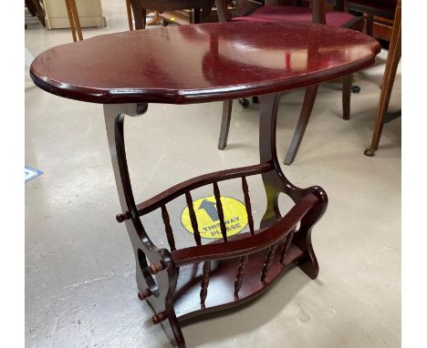A mahogany two drawer canteen stand on cabriole legs and a mahogany reproduction magazine rack/occasional table 