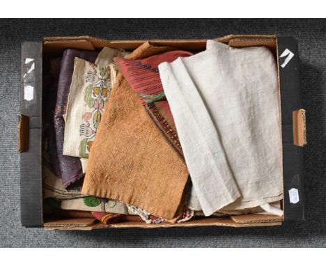 Assorted Mainly 20th Century Textiles, comprising various floral embroidered panels of various sizes, barkcloth painting, dec
