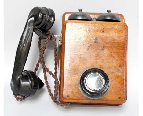 A 1920s Wall Mounted with Integral Bell Telephone, stamped reverse GPO 