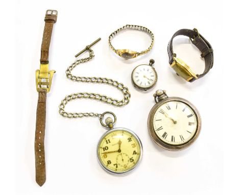 A 9 Carat Gold Wristwatch, A Lady's 18 Carat Gold Wristwatch, case stamped 18k0.750, Jaeger LeCoultre Military Pocket Watch, 