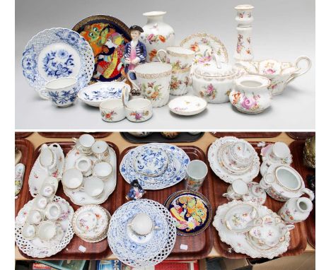 Three Trays of Continental Porcelain, including Meissen and Berlin Onion pattern, lattice plates etc, Dresden and other Conti