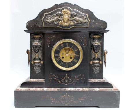 A Victorian Black Slate and Marble Striking Mantel Clock, circa 1880