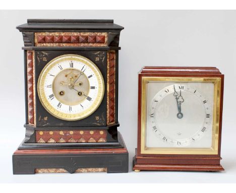 A Victorian Black Slate and Rouge Marble Striking Mantle Clock, together with an Elliot mantle timepiece (2)