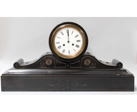 A Victorian Black Slate Striking Mantel Clock, retailed by George Davis, Paris, circa 1880