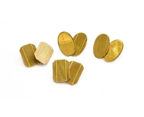 Two Pairs of 9 Carat Gold Cufflinks, with chain linksThe cufflinks are in good to fair condition with surface scratches comme